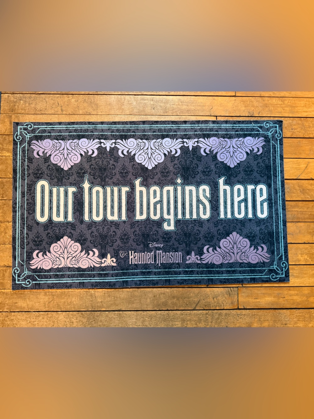 Haunted Mansion Our Tour Begins Here Disney Rubber Backing Doormat 18” x 30”